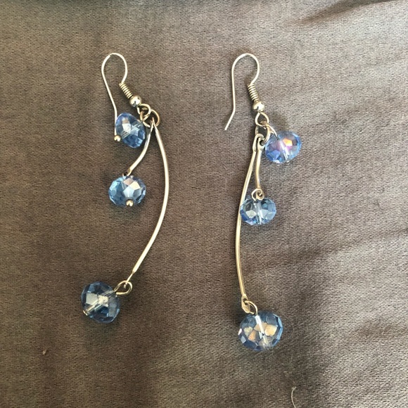 Dangling Blue Crystal and Silver Earrings - Picture 4 of 4